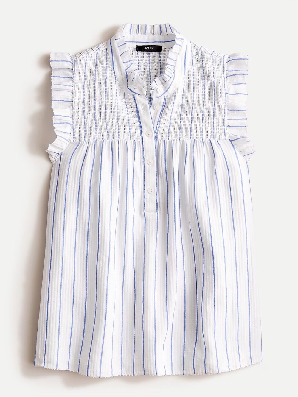 J.Crew Smocked Ruffle Gauze Top in Stripe